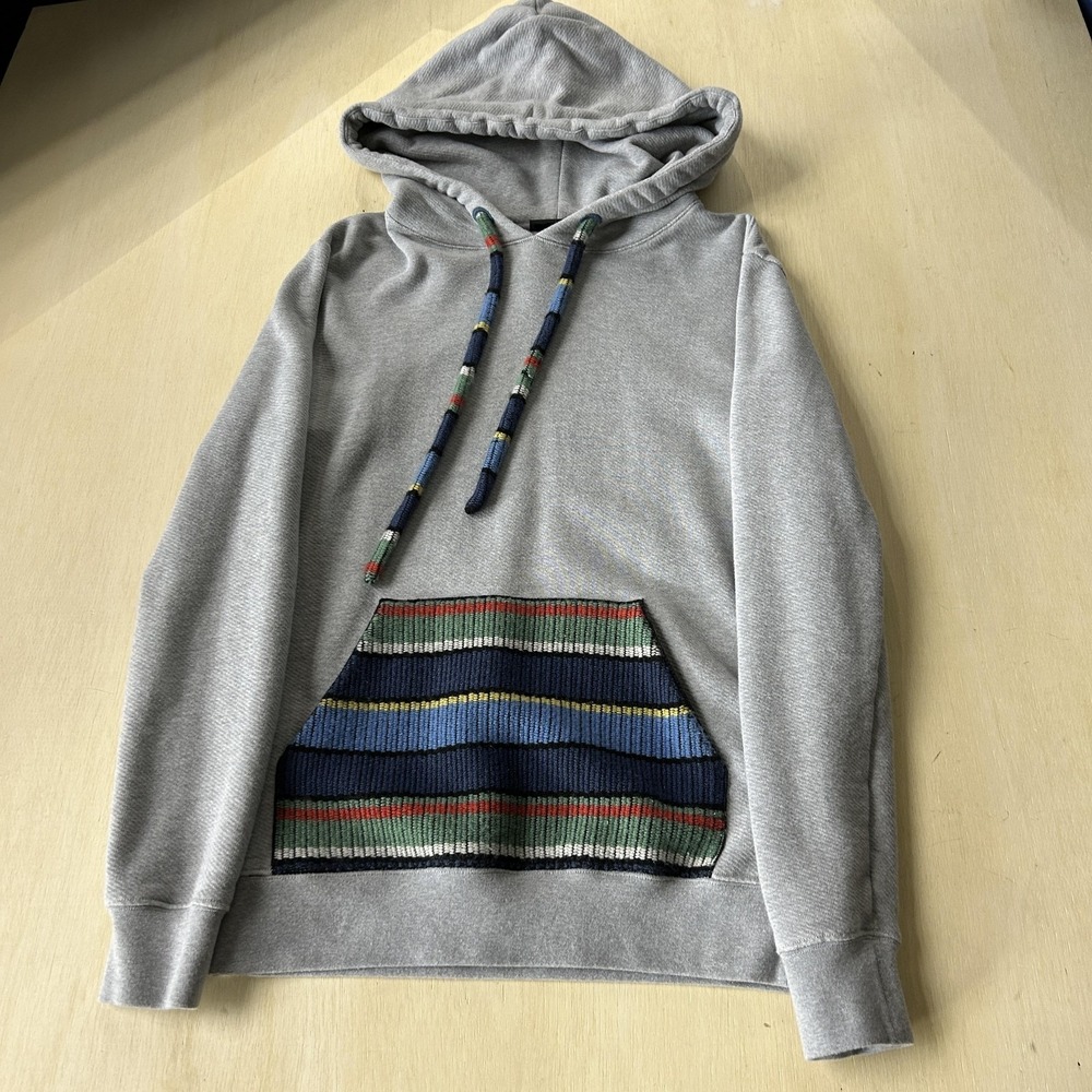 Alanui Hoodie Women Medium Gray Knit Cashmere Striped Pocket Pullover Sweatshirt